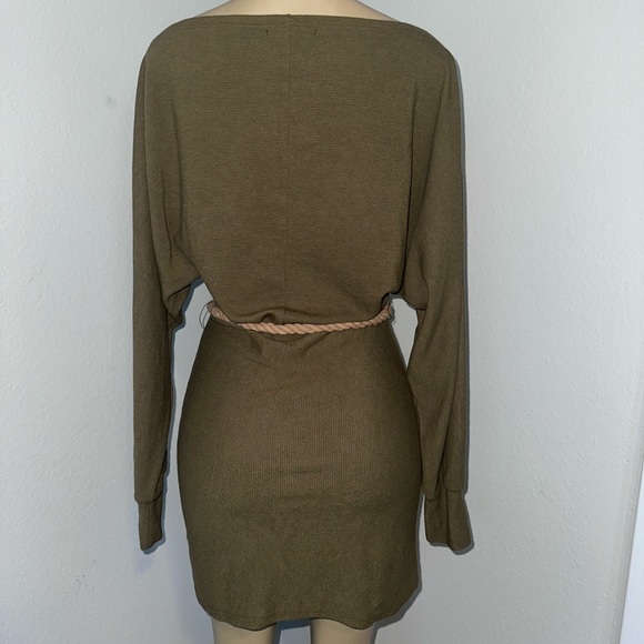 Off the Shoulder Olive Dress - Picture 2 of 2